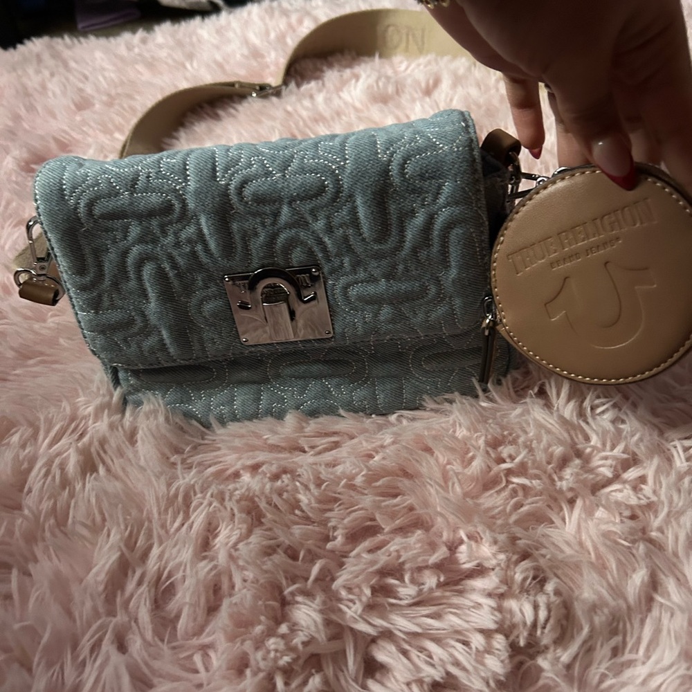 True Religion Teal Quilted Crossbody Bag